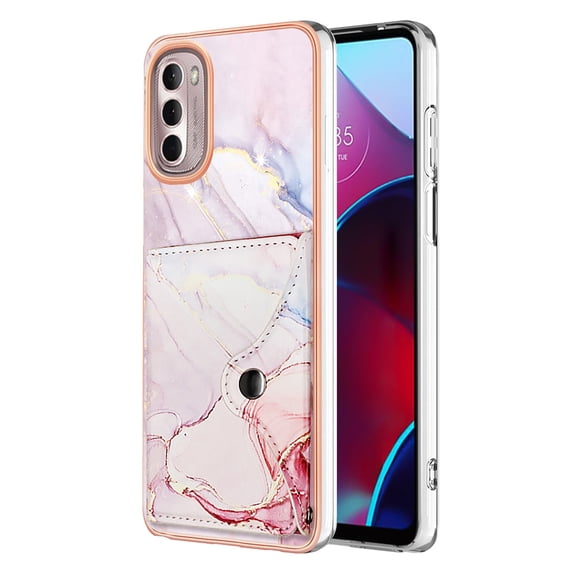For Motorola Moto G Stylus 4G 2022 Marble Patterned Case with Card Holder, Back Folio Kickstand PU Leather + Soft Crystal Bumper Edge, Magnetic Clasp Back Cover,Marble #2