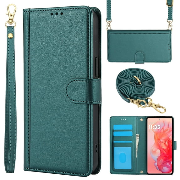 for Motorola Moto G Stylus 4G 2023 Case with Card Slots and Shoulder Strap, Crossbody Lanyard Purse Cover Flip Stand Premium PU Leather Folio Phone Wallet Case for Moto G Stylus 4G 2023, Green