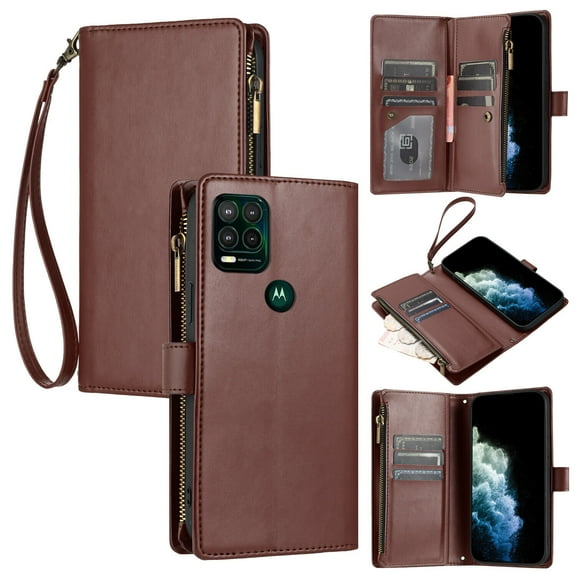 Motorola Moto G Stylus 5G 2021 Case , Card Slots PU Leather Folio Flip Wallet Zipper Compatible with Motorola Moto G Stylus 5G 2021 Cover - Brown