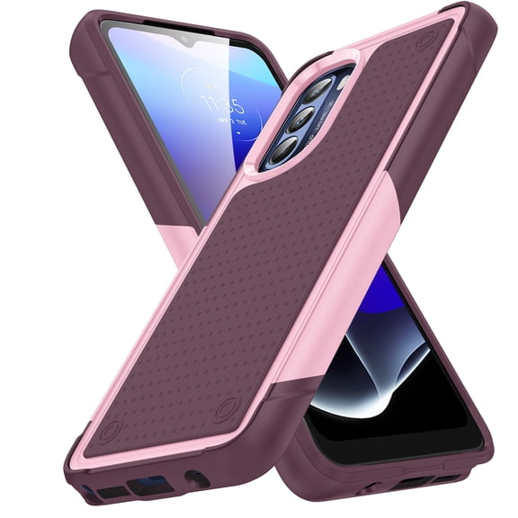 For Motorola Moto G Stylus 5G 2021 Case, Heavy Duty 3 in 1 Rugged Shockproof Rugged Silicone Hybrid Hard PC Soft TPU Bumper Camera Raised Drop Protective Girls Women Boy Men Phone Covers, Rose