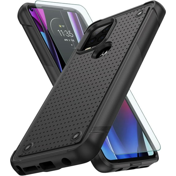 for Motorola Moto G-Stylus-5G 2021 Case: with Tempered Glass Screen Protector, Shockproof Heavy Duty Dual Layer Military Protection Android Cell Phone Cover Funda Para Moto G Stylus 5G, Black