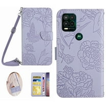 for Motorola Moto G Stylus 5G 2021 Case Wallet,Crossbody Strap Women Flip Folio Cover with Card Holders Butterfly Embossed Premium PU Leather Kickstand Wrist Strap Magnetic Closure Case,Lightpurple