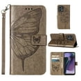 thumbnail image 1 of Motorola Moto G Stylus 5G (2023) Case, Magnetic Folio Butterfly Embossed Patterned Wallet Case, Premium PU Leather with Wrist Strap Credit Card Holder Slots Kickstand Shockproof Cover, Gray, 1 of 6