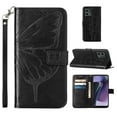 thumbnail image 1 of Motorola Moto G Stylus 5G (2023) Case, Magnetic Folio Butterfly Embossed Patterned Wallet Case, Premium PU Leather with Wrist Strap Credit Card Holder Slots Kickstand Shockproof Cover, Black, 1 of 6