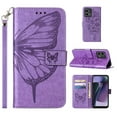 thumbnail image 1 of Motorola Moto G Stylus 5G (2023) Case, Magnetic Folio Butterfly Embossed Patterned Wallet Case, Premium PU Leather with Wrist Strap Credit Card Holder Slots Kickstand Shockproof Cover, Lightpurple, 1 of 6