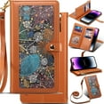 thumbnail image 1 of for Motorola Moto G Stylus 5G (2023) Leather Phone Case Wallet Bag Zipper Pocket, Leaf Floral Fold Flip Cover Kickstand, Magnetic 3-Layers RFID Blocking Card Holder Slot, Hand Lanyard + Shoulder Strap, 1 of 8