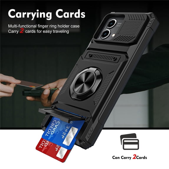 For Motorola Moto G Stylus 5G 2023 Phone Case with Finger Ring Holder Kickstand, Card Slots,Heavy Duty Shockproof Rugged Protective Working with Magnetic Car Phone Mount,Black