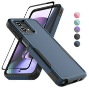 Motorola Moto G Stylus 5G 2023 Phone Case with Tempered Glass Screen Protector, eBizWare Shockproof Case Cover for Moto G Stylus 5G 2023, Heavy Duty Armor Full Body Protective Cover -Blue