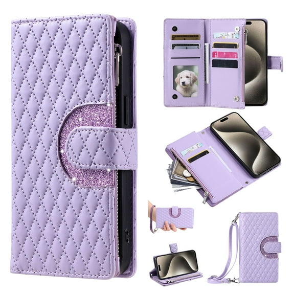 for Motorola Moto G Stylus 5G 2023 Wallet Case, Classic PU Leather Phone Case for Women Men with Zipper Credit Card Holder Wrist Strap Crossbody Strap Shockproof Flip Case, Purple