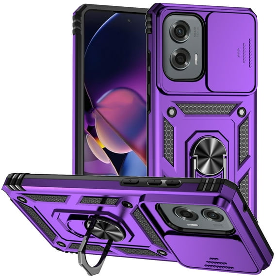 Motorola Moto G Stylus 5G 2024 Case,Dteck Shockproof Rubber Rugged Case Hybrid Hard Ring Holder Kickstand Slide Camera Lens Protector Cover for Moto G Stylus 5G 2024,Purple