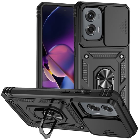 Motorola Moto G Stylus 5G 2024 Case,Dteck Shockproof Rubber Rugged Case Hybrid Hard Ring Holder Kickstand Slide Camera Lens Protector Cover for Moto G Stylus 5G 2024, Black