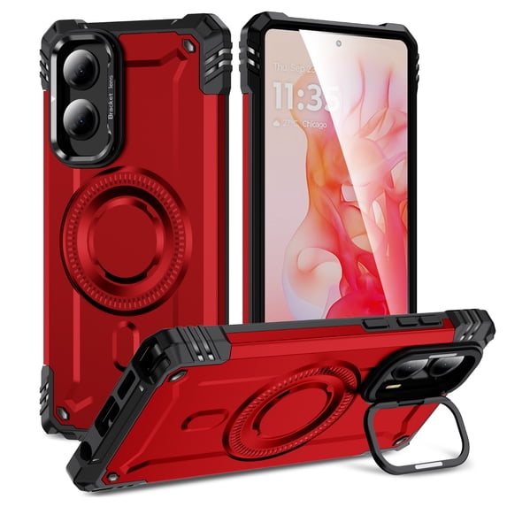 for Motorola Moto G Stylus 5G 2024 Case Magnetic with Camera Ring Kickstand, Slim Shockproof Military Protecive Wireless Charging Phone Cover Case Compatible with Moto G Stylus 5G 2024, Red