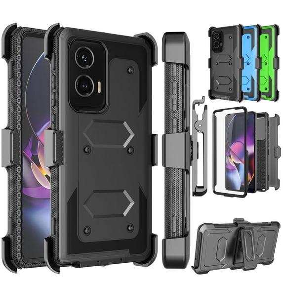 For Motorola Moto G Stylus 5G 2024 Case, Takfox Heavy Duty Rugged Defender Full Body Protection Phone Case Cover with Swivel Belt Clip Holster & Built in Screen Protector - Black
