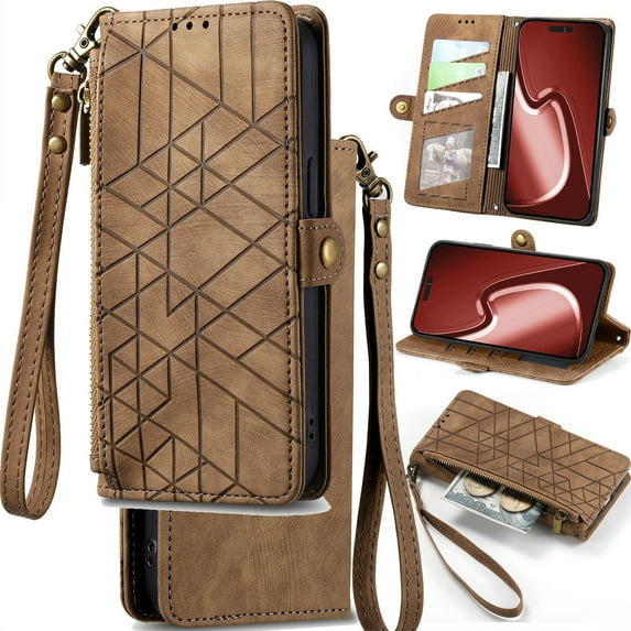 for Motorola Moto G Stylus 5G (2024) Phone Case Leather Wallet Zipper Pocket Pouch, Retro Brushed Striped Folio Flip Cover Kickstand, Card Holder Cash Slot, Magnetic Metal Button, Wrist Strap