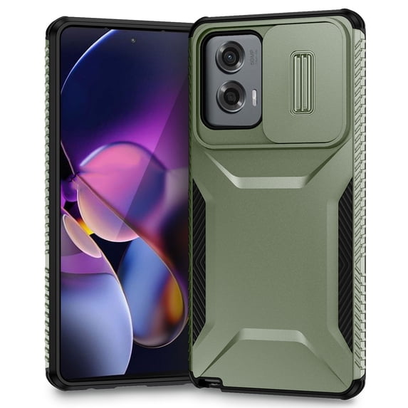 for Motorola Moto G Stylus 5G 2024 Rugged Case with Camera Lens Sliding Cover, Heavy Duty PC Protective Shockproof Cover with Slide Camera Cover Upgraded Drop Resistant Case, Darkgreen