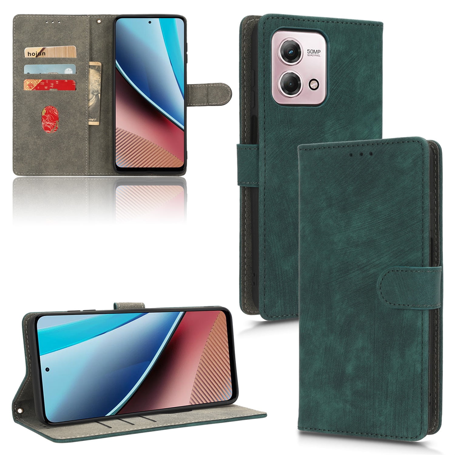 GOGME Fliphoes Voor Motorola Moto G35 – Van PU-leer En TPU, Schokbestendig, Met 2 Kaartvakken En Standfunctie, Groen