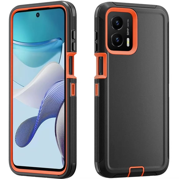 Motorola Moto G Stylus 5G 2024Phone Case Shockproof Dust/Drop Proof 3 in 1 Full Body Rugged Heavy Duty Cover Black Orange