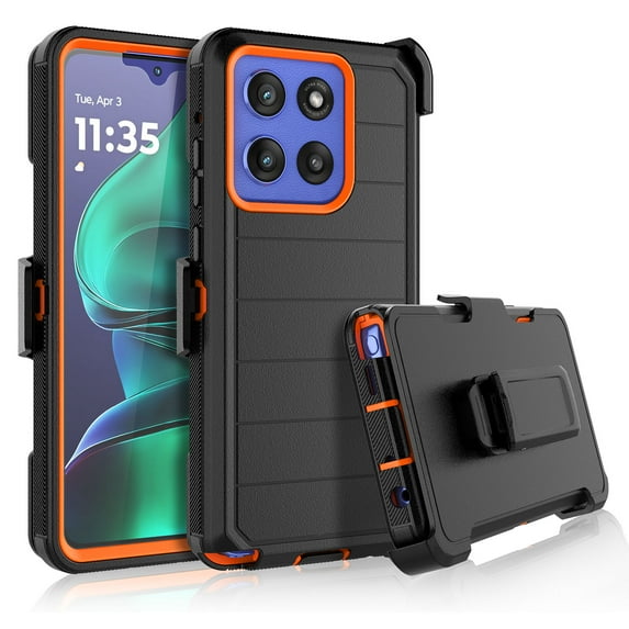 For Motorola Moto G Stylus 5G 2025 Case with Built-in Screen Protector and Belt-Clip Holster, Tekcoo Military Grade Shockproof Rugged Phone Case Kickstand Cover for Moto G Stylus 5G 2025 - Orange