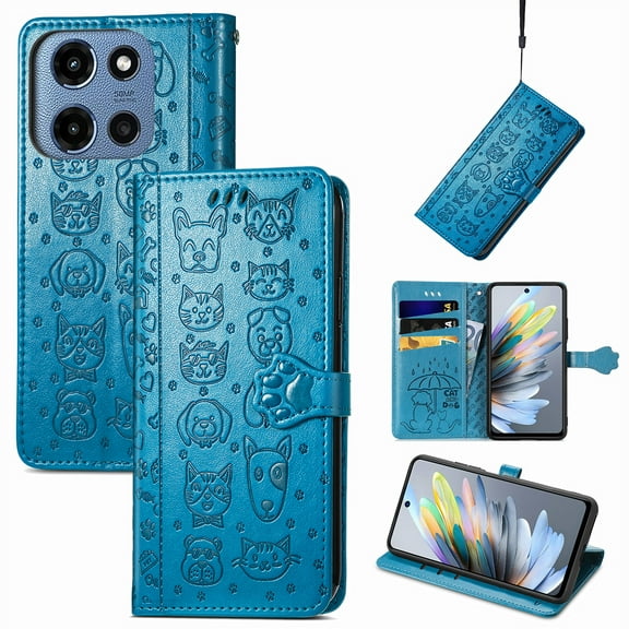 for Motorola Moto G Stylus 5G 2025 Case, Premium PU Leather Wallet Case [Cat & Dog & Flowers Embossed] Card Slots Kickstand Magnetic Closure Flip Case Cover for Motorola Moto G Stylus 5G 2025, Blue