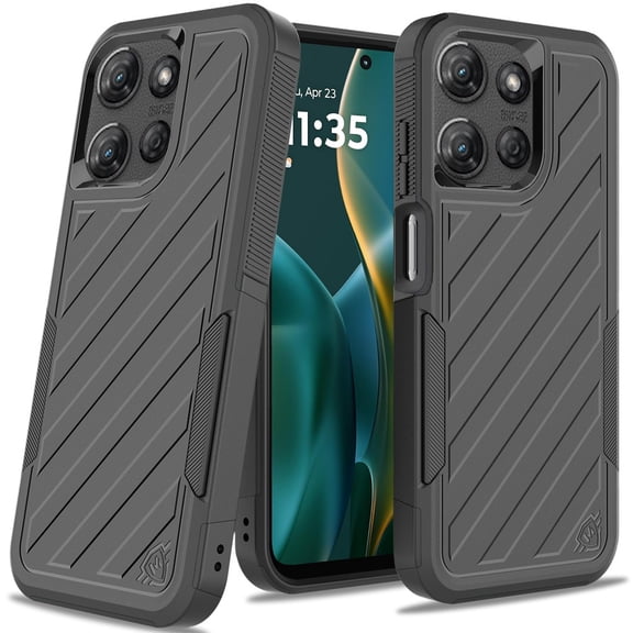 For Motorola Moto G Stylus 5G 2025 Hybrid lined shockproof dual layer Rugged 2in1 Hard PC & Silicone TPU Non Slip Textured Tough Armor Cover, XPM Phone Case [Black]