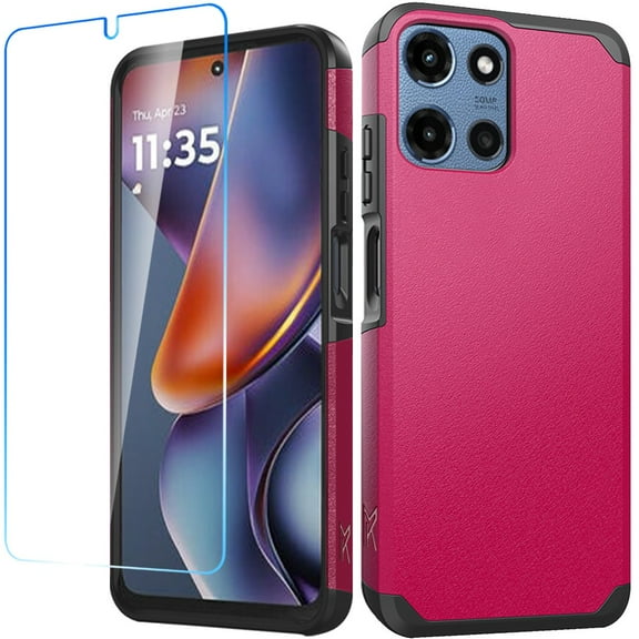For Motorola Moto G Stylus 5G 2025 Tough Hybrid Dual Layer Hard PC TPU Rubber Bumper, Shock Absorption, Screen Protector Included Cover, XPM Phone Case [Hot Pink]