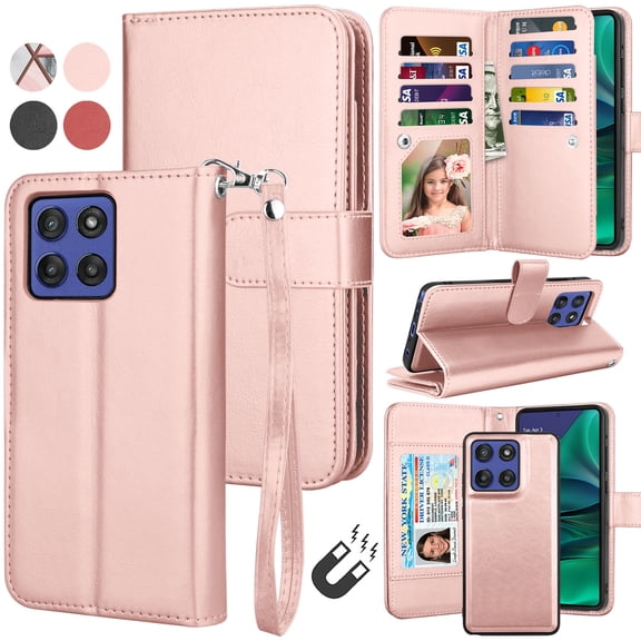 For Motorola Moto G Stylus 5G 2025 Wallet Case with Card Holder and Lanyard for Women Men, Ebizware Magnetic Flip Detachable Leather Cell Phone Case Stand Cover for Moto G Stylus 5G 2025 - Rose Gold