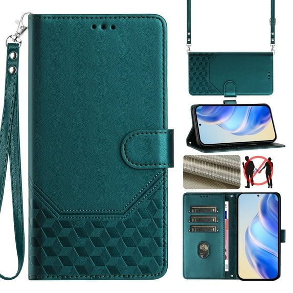 for Motorola Moto G Stylus 5G 2025 Wallet Case for Men Women, RFID Blocking Card Holder Slots, Wrist Strap & Shoulder Strap Shockproof TPU Inner, Kickstand PU Leather Protective Phone Cover, Darkgreen