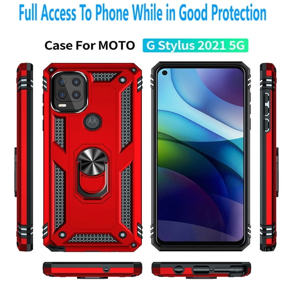 Motorola Moto G Stylus 5G Case, STARSHOP Drop Protection Ring Kickstand Cover- Red