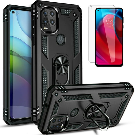 Motorola Moto G Stylus 5G Case,  With [Tempered Glass Screen Protector Included], STARSHOP Drop Protection Ring Kickstand Cover- Black
