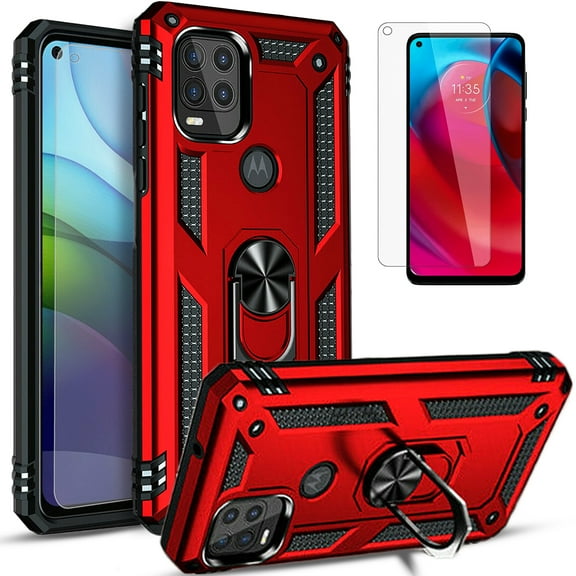 Motorola Moto G Stylus 5G Case, With [Tempered Glass Screen Protector Included], STARSHOP Drop Protection Ring Kickstand Cover- Red