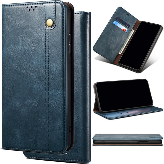 for Motorola Moto G05 Waxy Leather Phone Case, Retro Oil Wax Style with Stitching Folio Flip Ultra Thin Slim Magnetic Cover, Multi Hidden Credit Card Holder Cash Slot, Stand Support