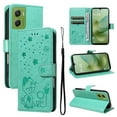 thumbnail image 1 of For Motorola Moto G06 4G 6.88" Cat&Bee Patterned Embossed Strong Magnetic Attachment/Closure, Card Slots/Pocket, PU Leather Flip Wallet Case ﻿,Green,For Motorola Moto G06 4G, 1 of 8