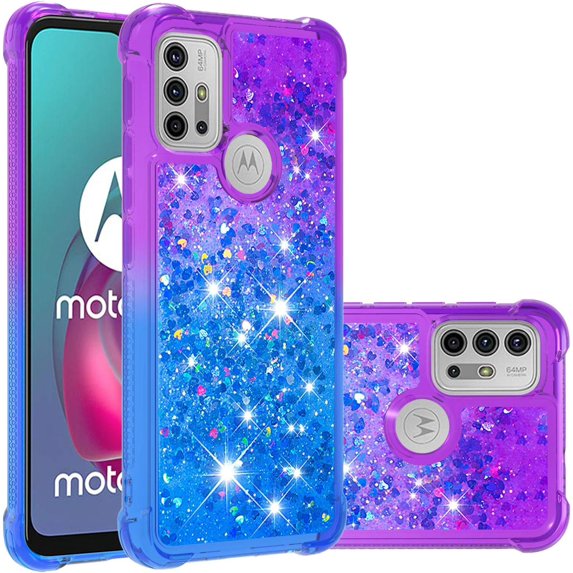 for Motorola Moto G10 Case Moto G30 Case with Creativity Clear Gradient Quicksand Glitter Flowing Liquid Floating TPU Case Bling Diamond Sparkle Cover for Moto G10 JB Purple Navy