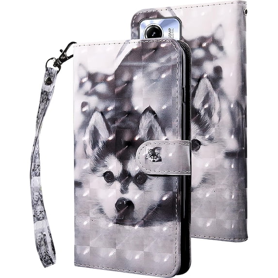 for Motorola Moto G13 Wallet Case with Card Slot Holder Kickstand - Lovely Colorful Pattern PU Leather Flip Phone Case Cover for Motorola Moto G13/ Moto G23 Dog Husky