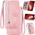 thumbnail image 1 of for Motorola Moto G32 Phone Wallet Case Zipper Pocket, Floral Matte Leather Folio Flip Cover Kickstand, Multi Card Holder Cash Slot Photo Frame, Leaf Magnetic Buckle, Wrist Lanyard, 1 of 8