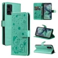 thumbnail image 1 of For Motorola Moto G35 6.7" Cat&Bee Patterned Embossed Strong Magnetic Attachment/Closure, Card Slots/Pocket, PU Leather Flip Wallet Case ﻿,Green,For Motorola Moto G35, 1 of 7