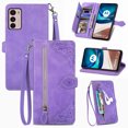 thumbnail image 1 of for Motorola Moto G42 Wallet Case, [Flower Embossed] Premium PU Leather Wallet Flip Protective Phone Case Cover with Card Slots and Stand with Wrist Strap for Motorola Moto G42,Purple, 1 of 7