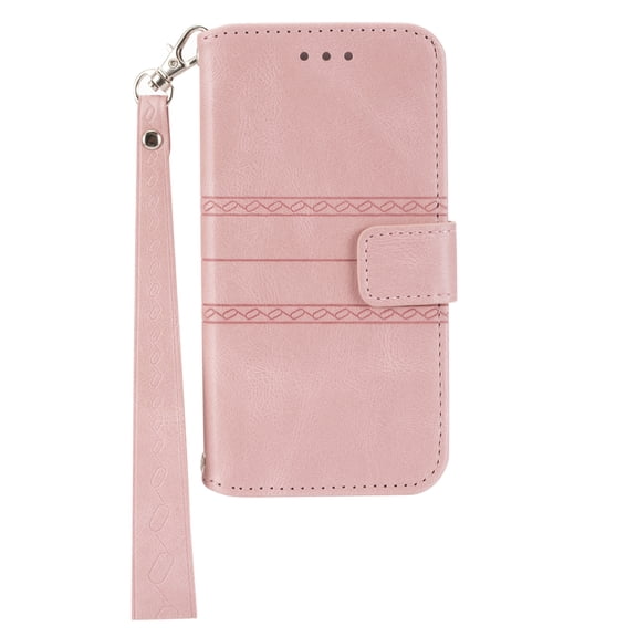 for Motorola Moto G51 5G Flip Case, Premium PU Leather Folio Flip with Design Card Slots Wrist Strap Shockproof Kickstand Magnetic Protective Girls Cover for Motorola Moto G51 5G, Pink