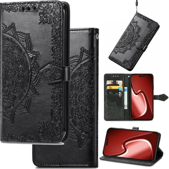 for Motorola Moto G53 Leather Phone Case, 3D Carved Relief Flower Lace Pattern Folio Flip Cover Kickstand, Floral Card Holder Cash Slot, Magnetic Clasp, Hand Wrist Strap