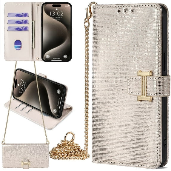 for Motorola Moto G54Power Bling Phone Case with Metal Shoulder Strap, Sparkly Shiny Checkered Folio Flip Cover Women Girl, Magnetic Buckle, Card Holder Cash Slot, Stand Support