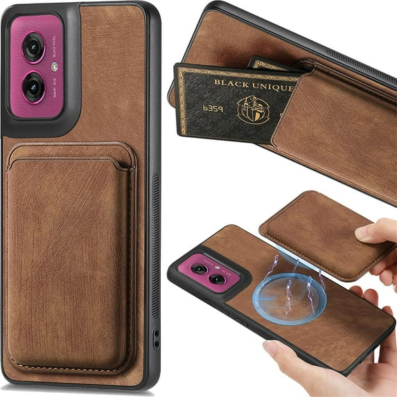 for Motorola Moto G55 Magnetic Case with Detachable Credit Card Holder Slot, PU Leather Slim Fit Scratch Resistant Ultra-Thin Case for Motorola Moto G55. TCK-Retro Brown