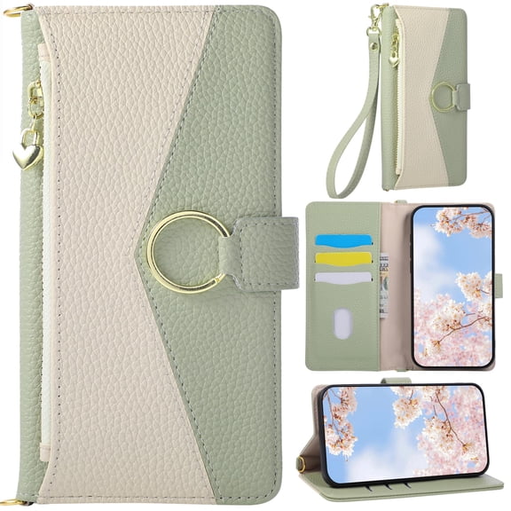 for Motorola Moto G56 Pebbled Leather Phone Case Wallet Wristlet Zipper Candy Color Block Folio Flip Cover Kickstand, Card Slot Cash Holder, Magnetic Buckle Ring, Wrist Strap