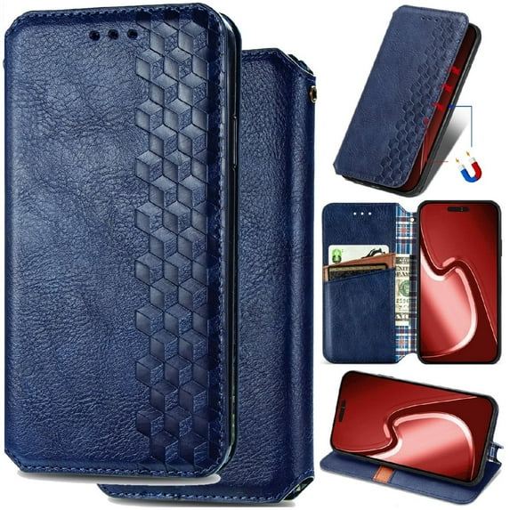 for Motorola Moto G72 Leather Phone Case Wallet, Built in Magnetic Folio Flip Cover Ultra Thin Slim, Multi Hidden Card Holder Cash Slot, Fashion Plaid Lining, Kickstand