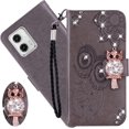 thumbnail image 1 of for Motorola Moto G73 5G Wallet Case for Women, Glitter Bling Diamond PU Leather Folio Cover with Card Slot Wrist Strap Built-in Kickstand Protective Case for Motorola Moto G73 5G Owl Grey, 1 of 16