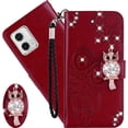 thumbnail image 1 of for Motorola Moto G73 5G Wallet Case for Women, Glitter Bling Diamond PU Leather Folio Cover with Card Slot Wrist Strap Built-in Kickstand Protective Case for Motorola Moto G73 5G Owl Red, 1 of 16