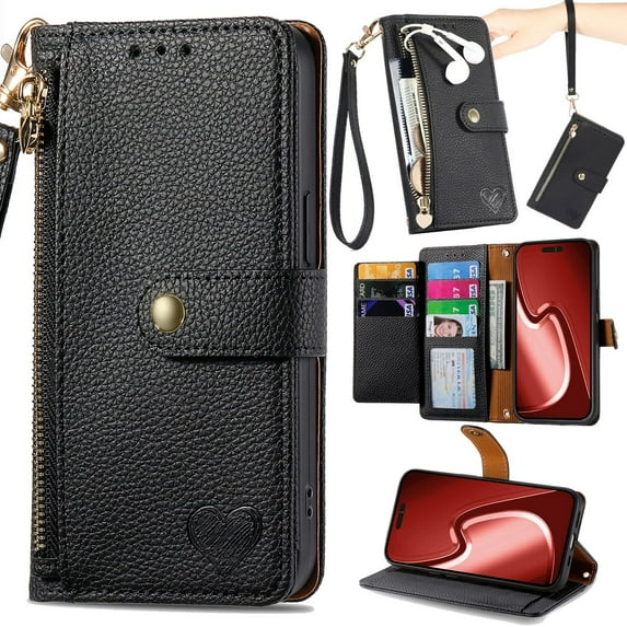 for Motorola Moto G73 Leather Phone Case Wallet Zipper Pocket Pouch Folio Flip Cover Kickstand, Multi Anti-theft Card Holder Cash Slot, Double Magnetic Buckle, Wrist Lanyard