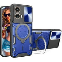 for Motorola Moto G75 6.78"  Case with Magnetic Ring Kickstand, Rugged Military Grade Shockproof Case with Slide Camera Lens Cover for Motorola Moto G75 JS-Blue