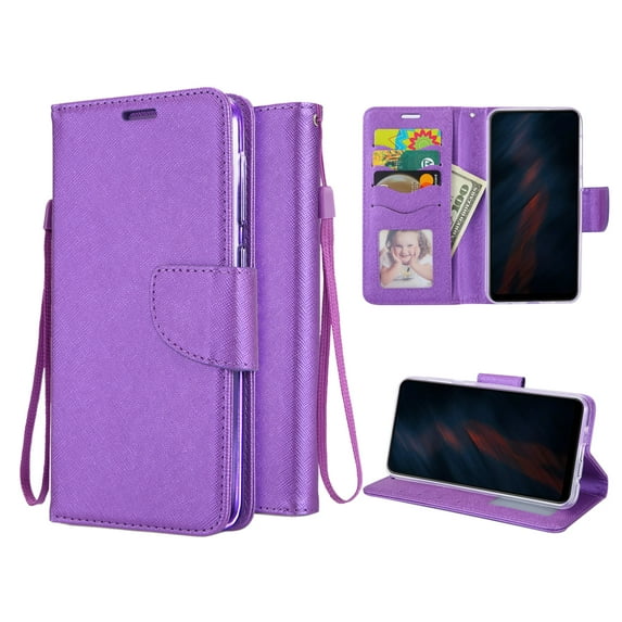 Motorola Moto G8 Phone Case, Strong Protective Kickstand Wallet Compartments Multi-Function for Motorola Moto G8 Phone Case Purple