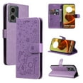 thumbnail image 1 of For Motorola Moto G85 6.67" Cat&Bee Patterned Embossed Strong Magnetic Attachment/Closure, Card Slots/Pocket, PU Leather Flip Wallet Case ﻿,Purple,For Motorola Moto G85, 1 of 8