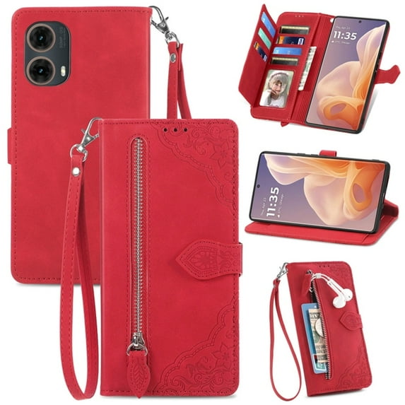 for Motorola Moto G85 6.67 inch Case, Wallet for Women Men, Durable PU Leather Magnetic Flip Lanyard Strap Wristlet Zipper Card Holder Wallet Phone Case for Motorola Moto G85